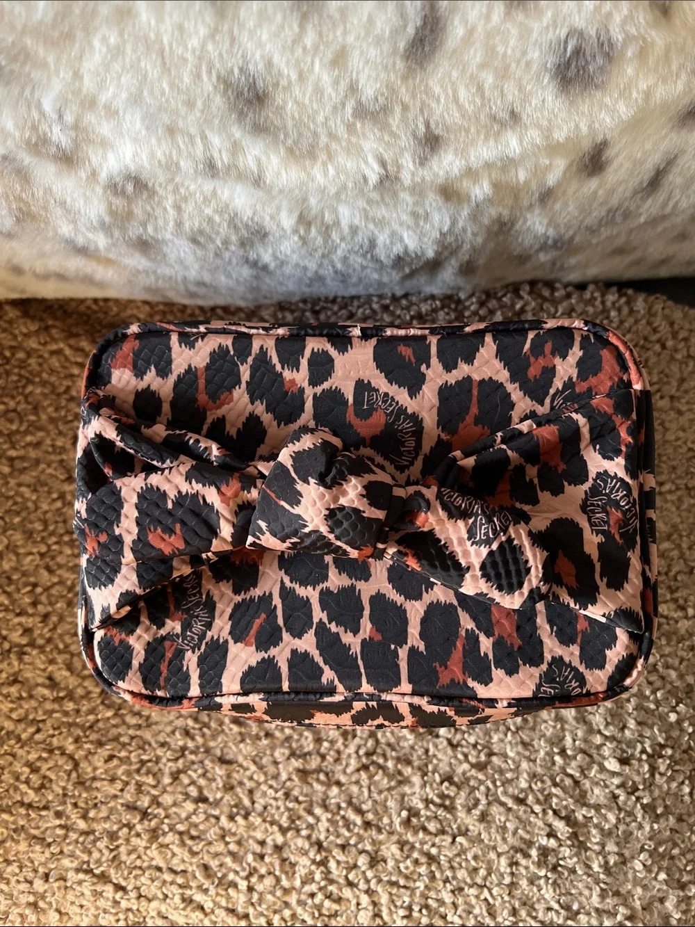 Victoria's Secret Black & Dusty Rose Leopard Print Cosmetic Case